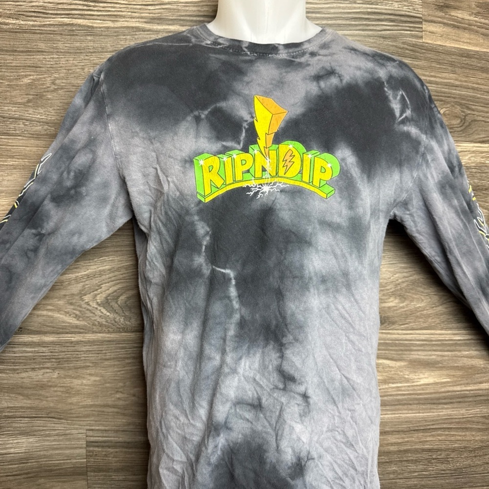 Ripndip Long Sleeve Tie-Dye Shirt - Gray and Green Power Ranger Logo